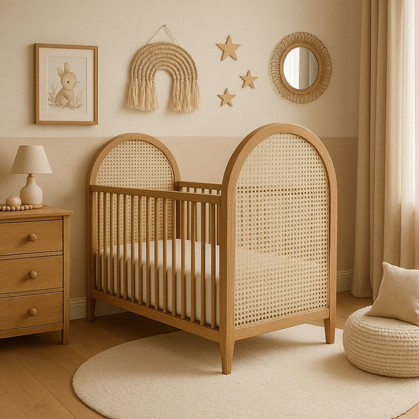 Berço Luna Plus em Madeira Maciça com Palha Sextavada Natural