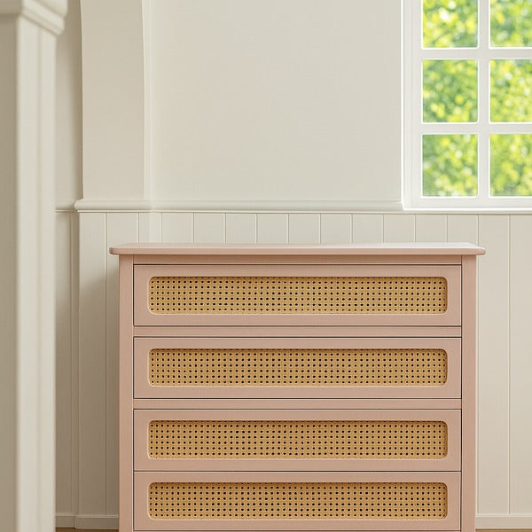 Cômoda Luna Plus 4 Gavetas com Palha Sextavada Natural