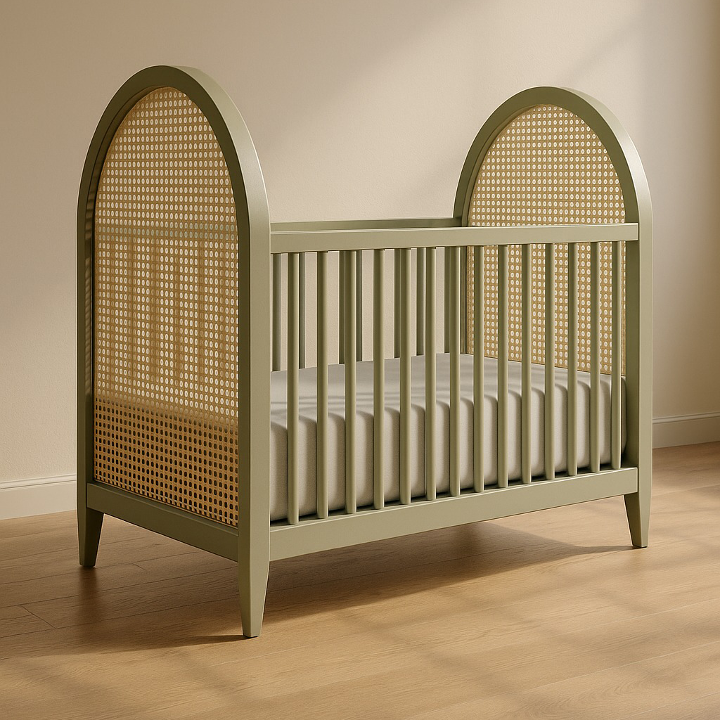 Berço Luna Plus em Madeira Maciça com Palha Sextavada Natural