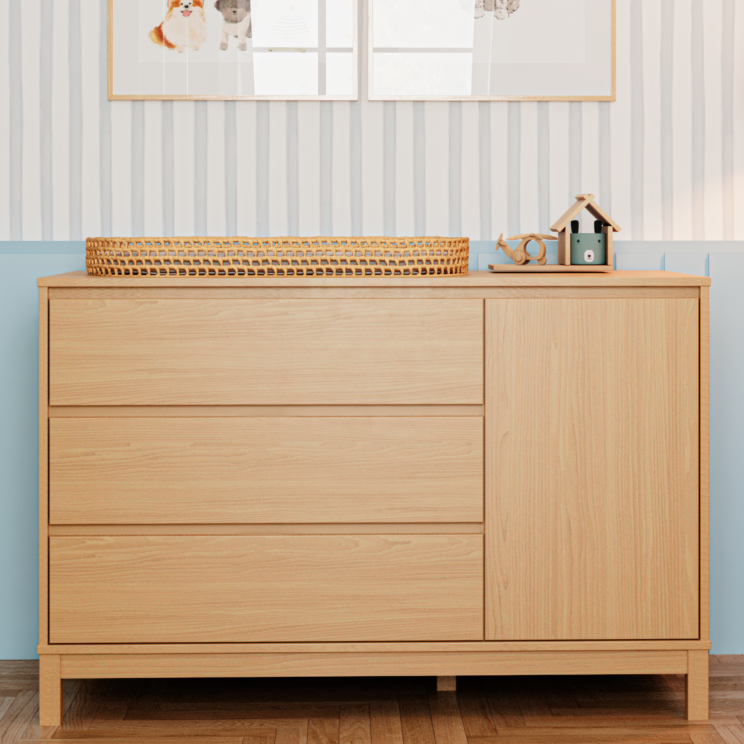 Cômoda Soley 3 Gavetas e 1 Porta em MDF Carvalho Malva