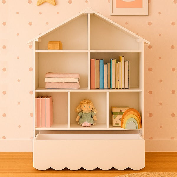 Estante Infantil Olivia Branca com Baú Embutido e Rodízios