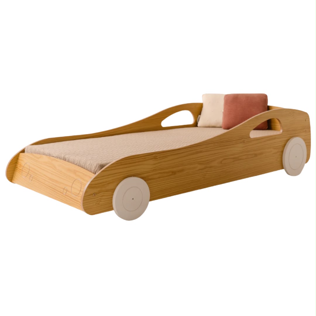 Cama Solteiro Carro Infantil em Madeira – Design Lúdico