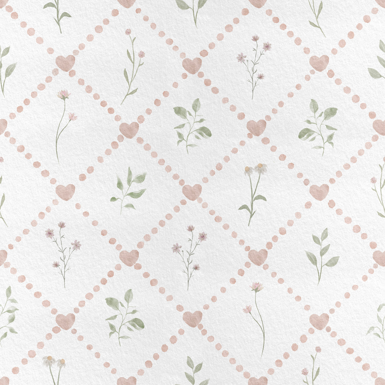 Papel de Parede Losango Floral Corações