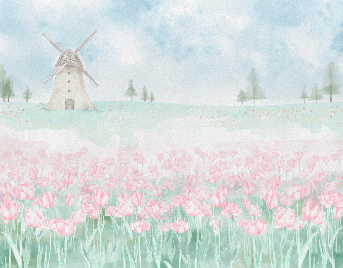 Papel de Parede Moinho Primavera Holandesa