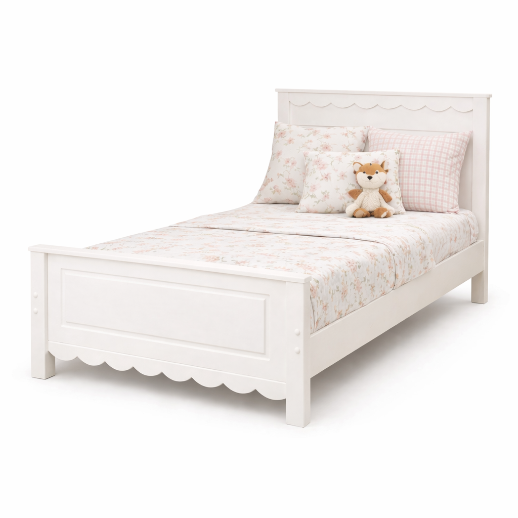 Cama Renda com Grades Laterais – Cama Solteiro Delicada para Quarto de Menina