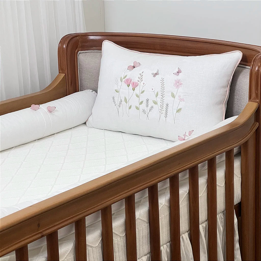 Kit Berço Floral e Borboletas em Linho