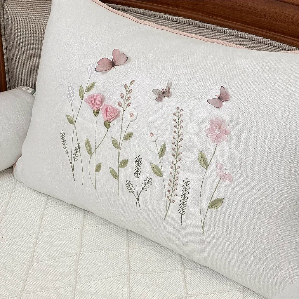 Kit Berço Floral e Borboletas em Linho