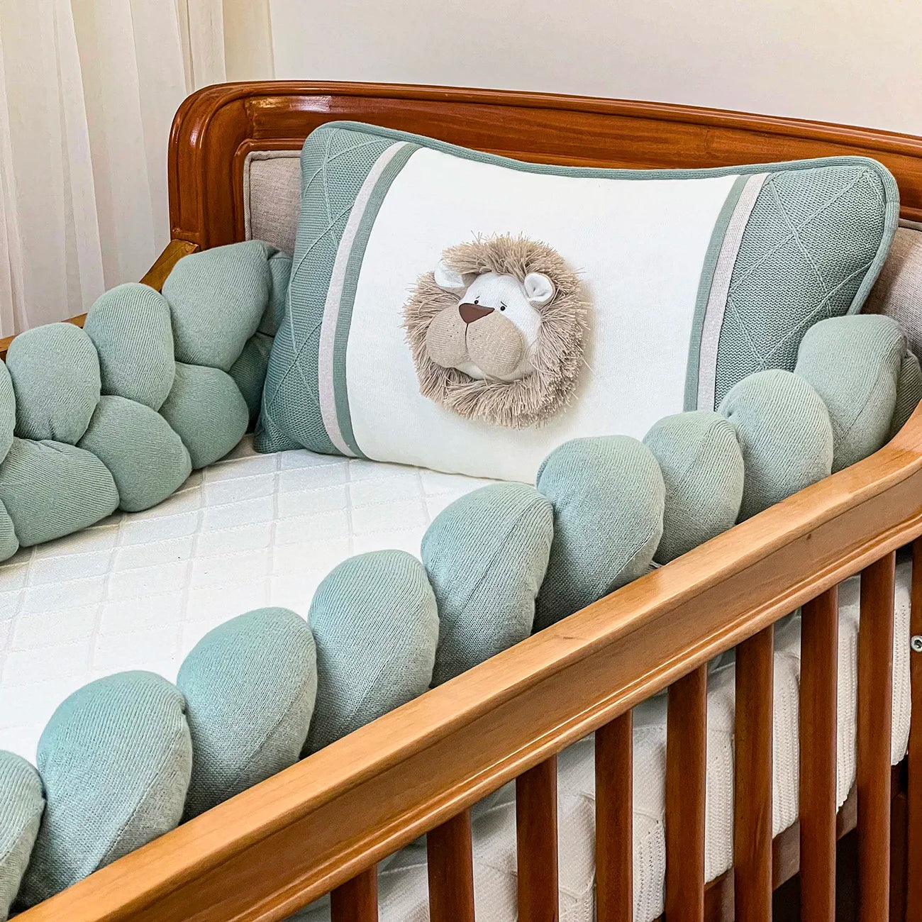 Kit Protetor de Berço Leão Trança Verde