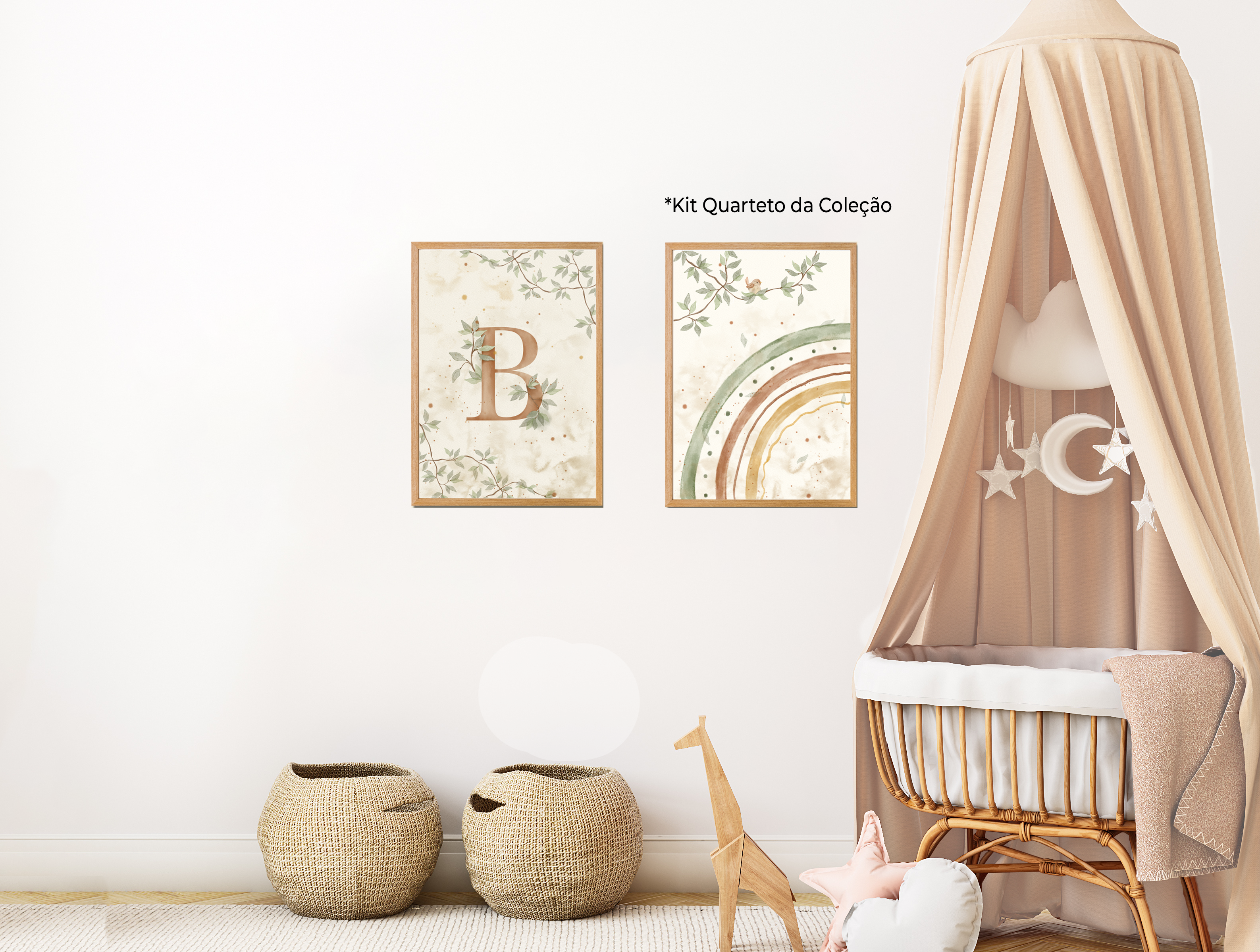 Quadros Decorativos Coleção Arco-Íris Aquarela com Inicial Personalizada