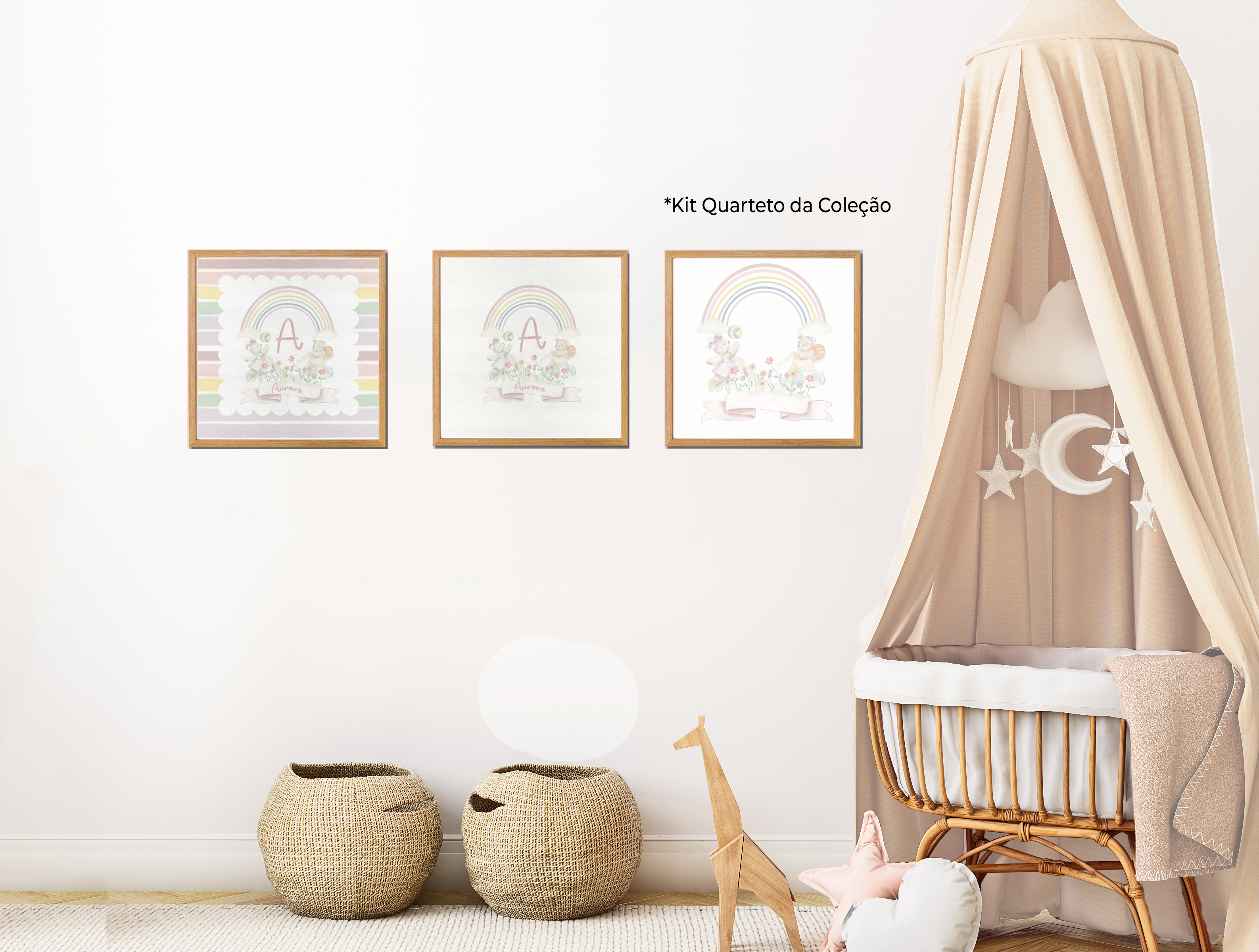 Quadros Decorativos Coleção Aurora Rainbow Monograma Ursos