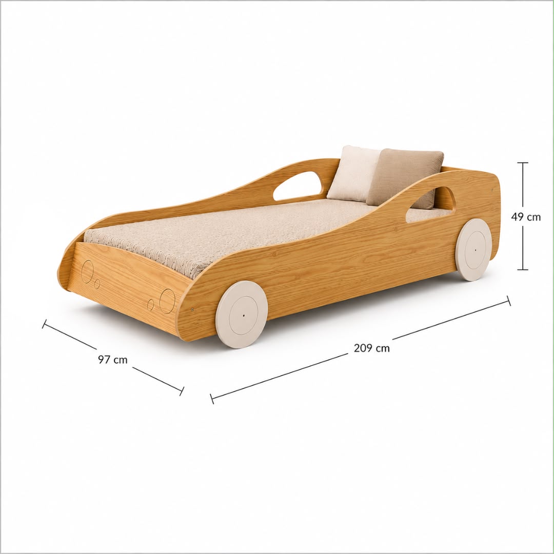 Cama Solteiro Carro Infantil em Madeira – Design Lúdico