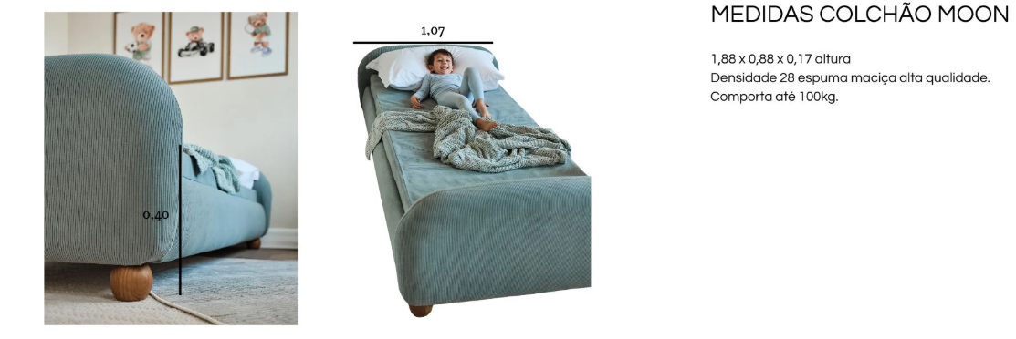 Cama Solteiro Estofada Moon - Com Colchão Solteiro - 521