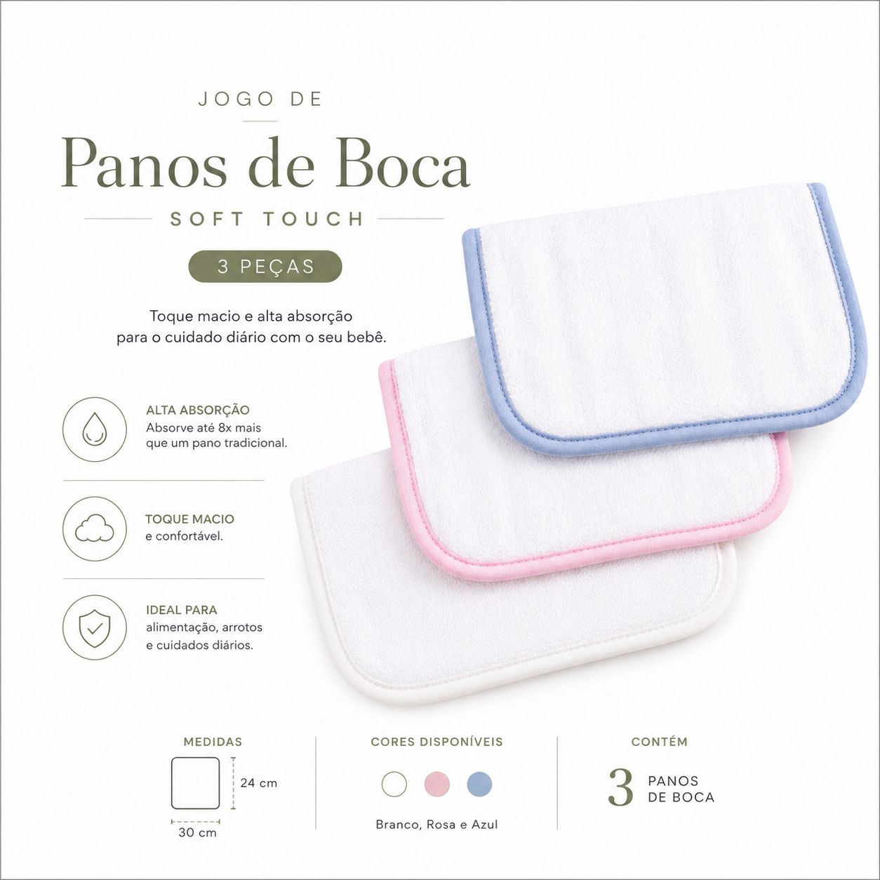 Jogo de Panos de Boca Soft Touch – 3 Peças - 1248