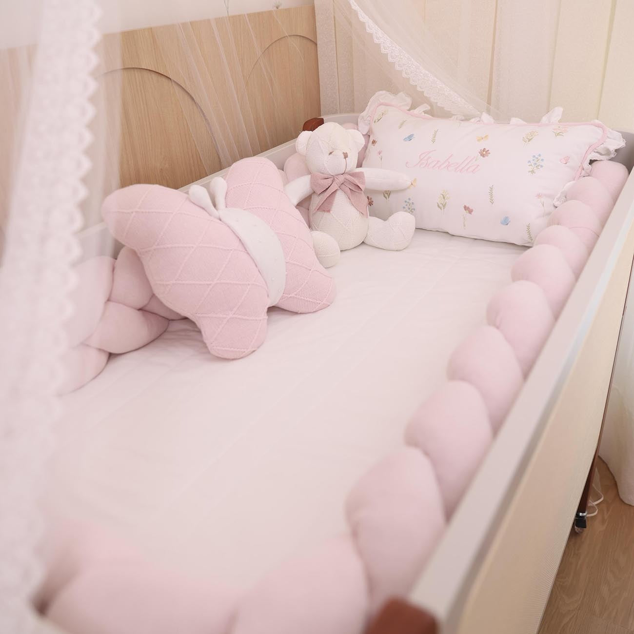 Kit Protetor de Berço Isabella 3 Peças - Personalizado com Bordado de Nome - SDN
