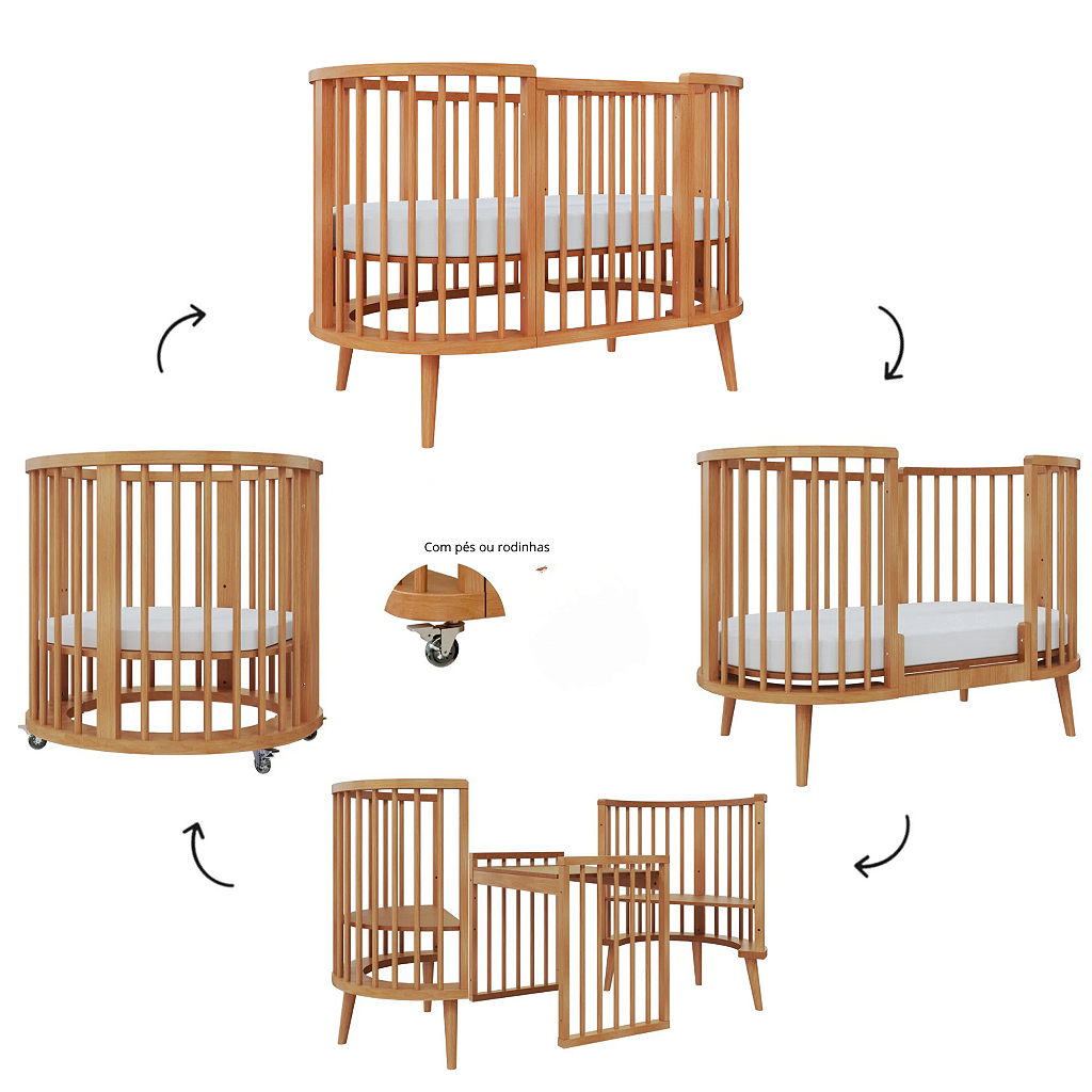 Berço Sonhos Up 4 em 1 pés madeira (Envio Imediato cor Madeira) - 526