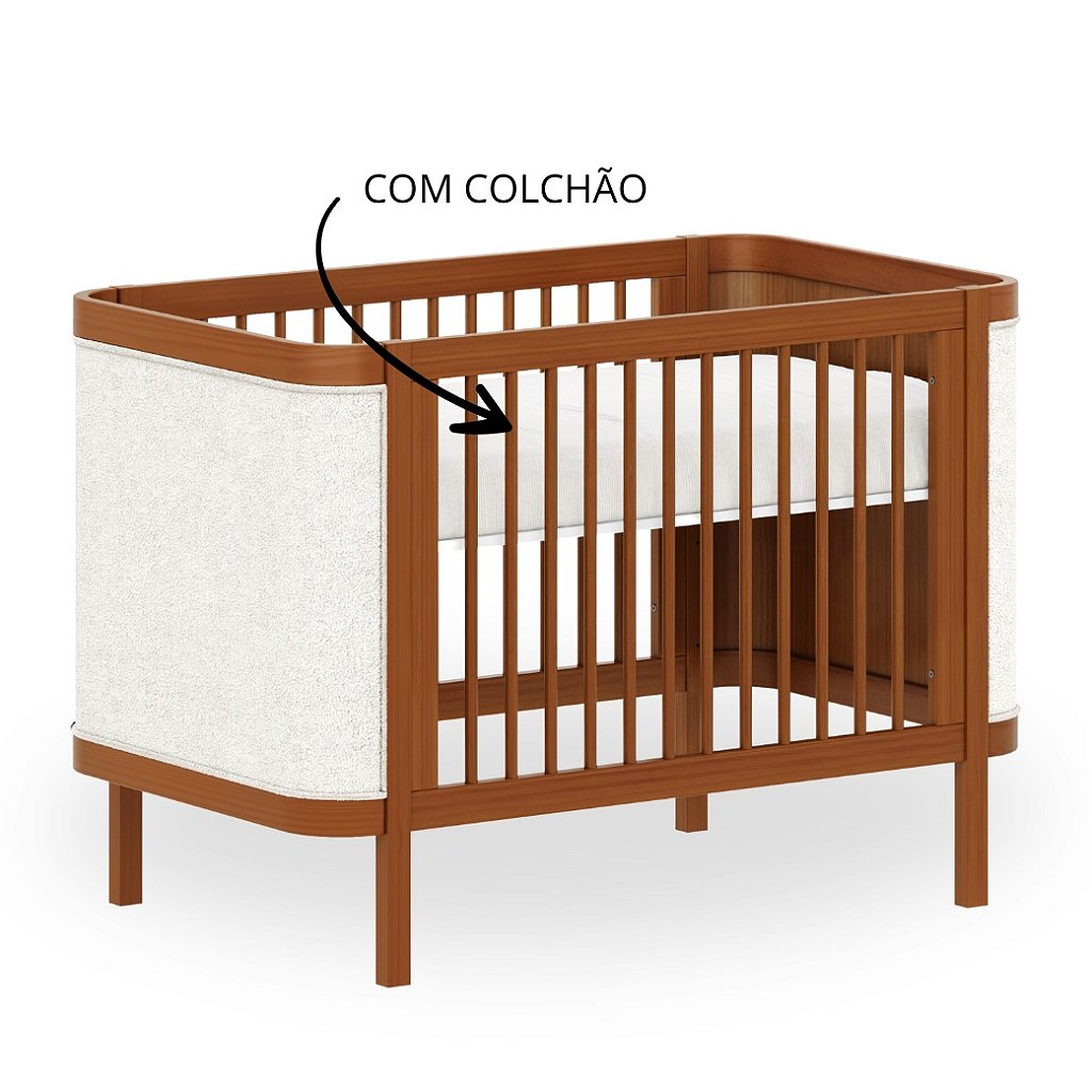 Berço de Madeira com Tecido Bouclé 2 em 1 Linha Soley