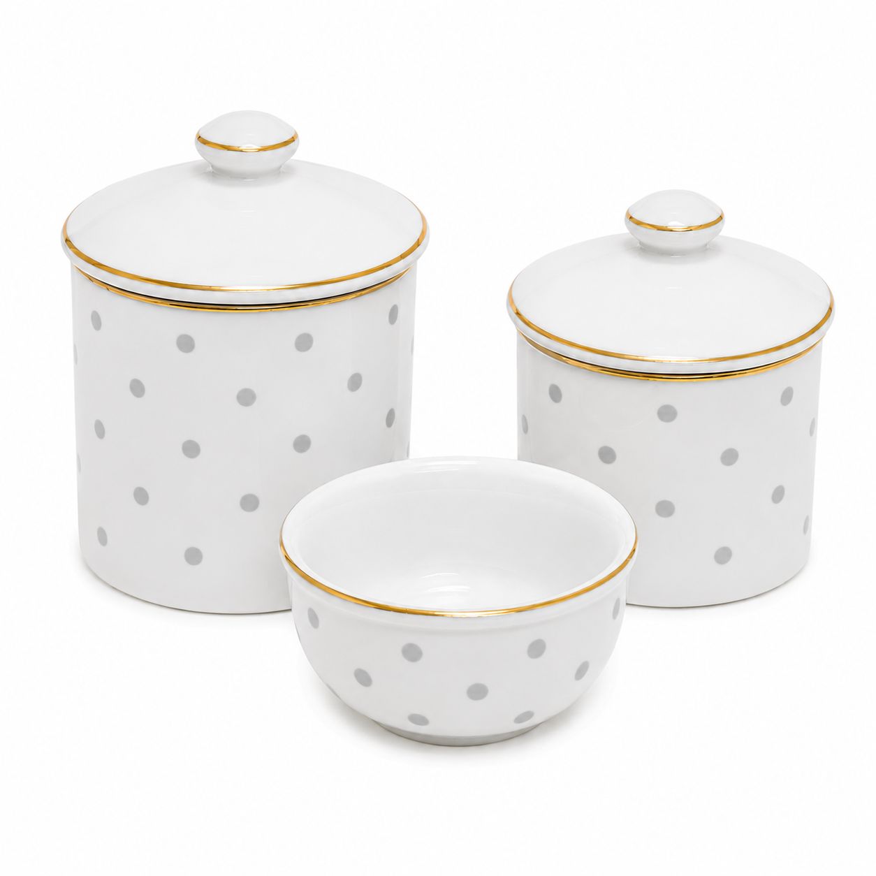 Kit Higiene em Porcelana com Filete Dourado – 3 Peças