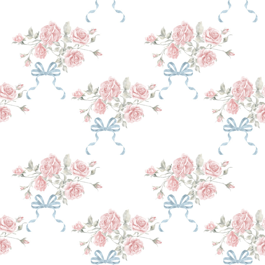 Papel de Parede Flores Laço Charlotte Blue