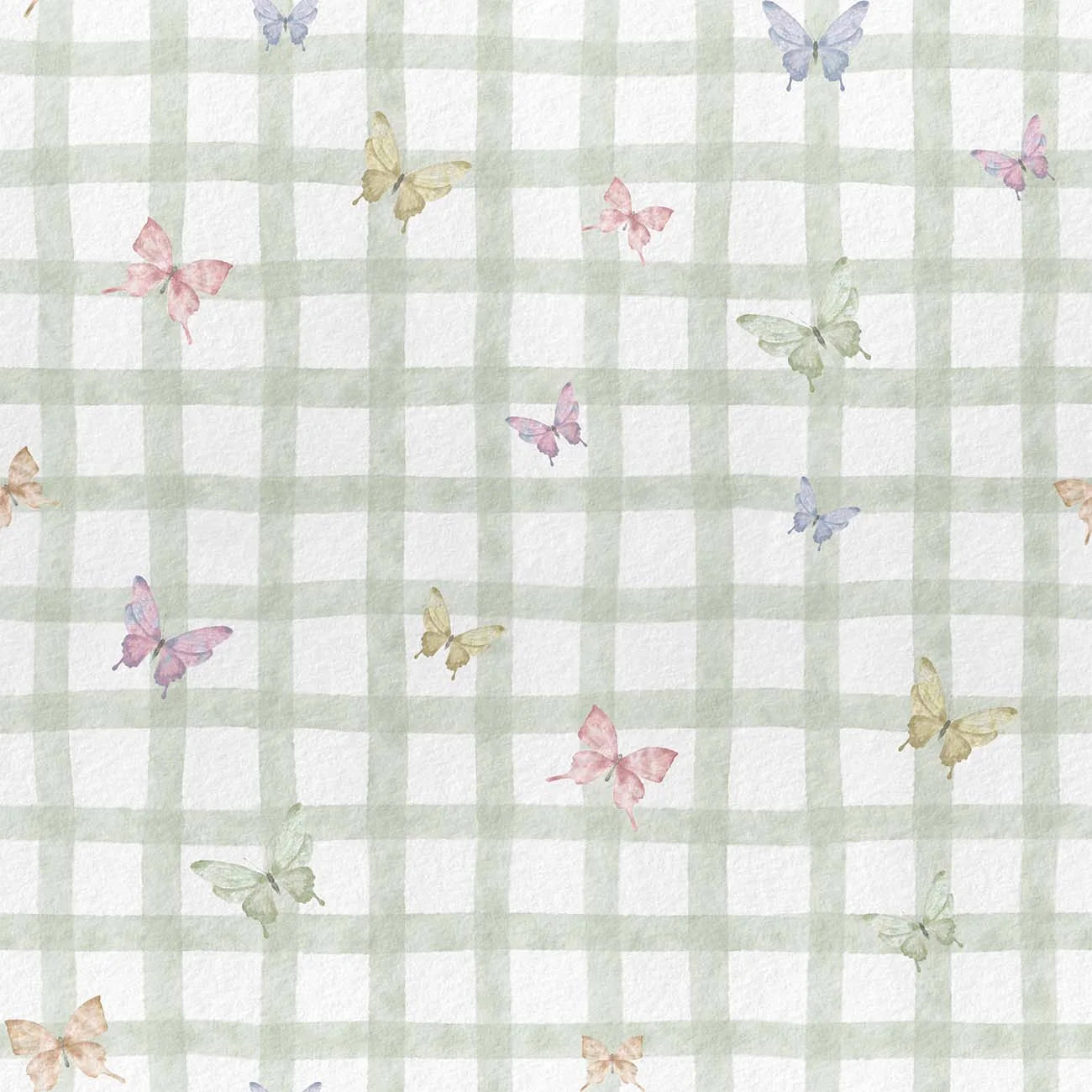 Papel de Parede Xadrez Borboletas