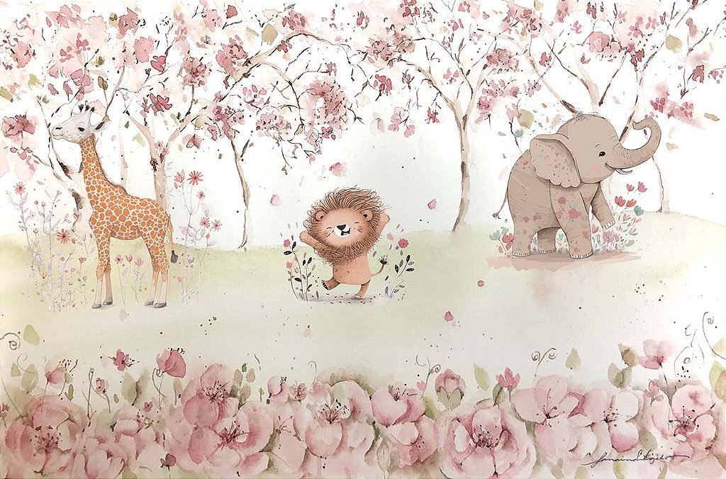Papel de Parede Baby Safari Floresta Rosa