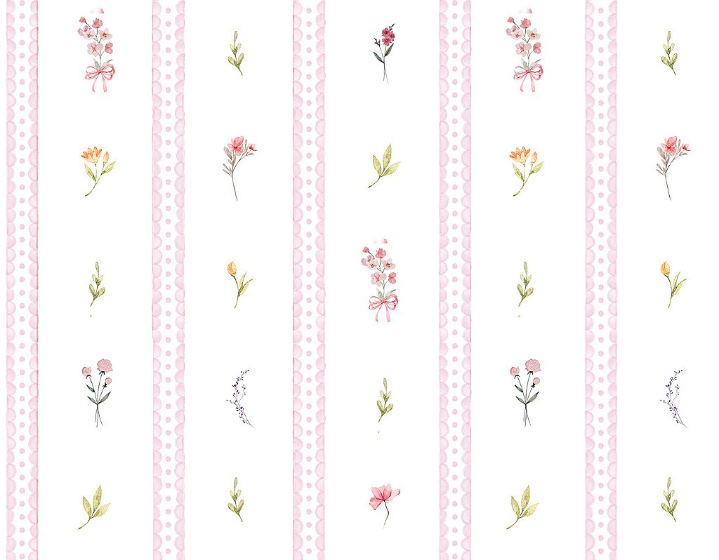 Papel de Parede Listras Floral Borboletas