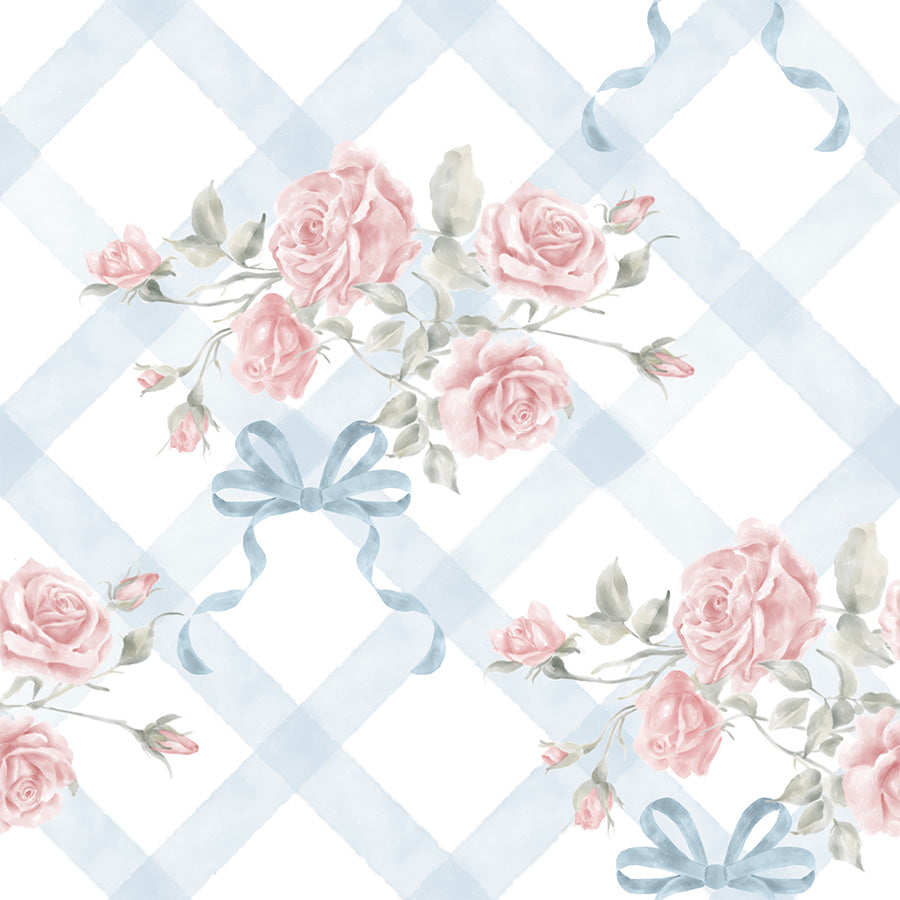 Papel de Parede Losango Floral Charlotte Blue