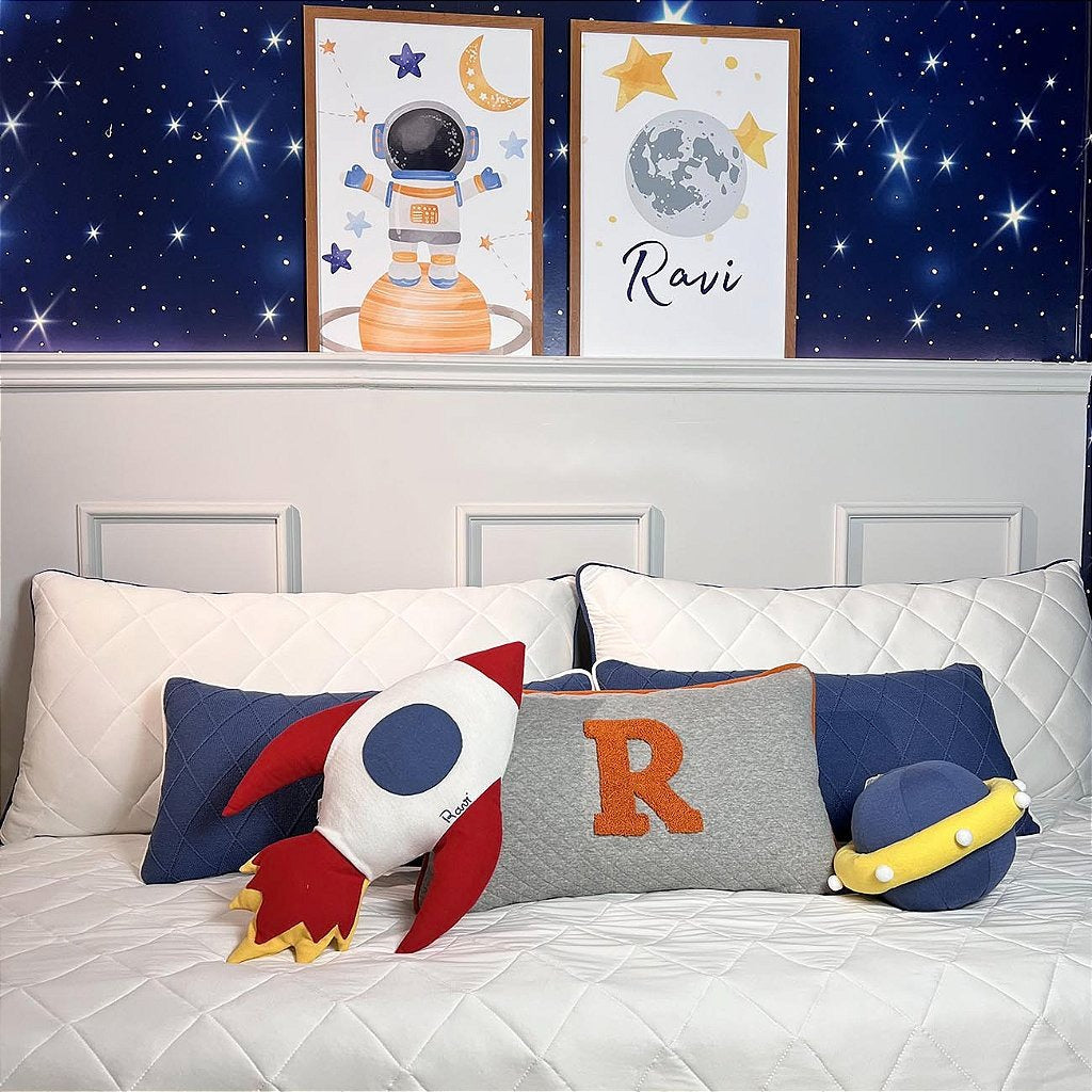Kit de Cama Astronauta Toque de Seda 6 Peças Personalizado com Inicial