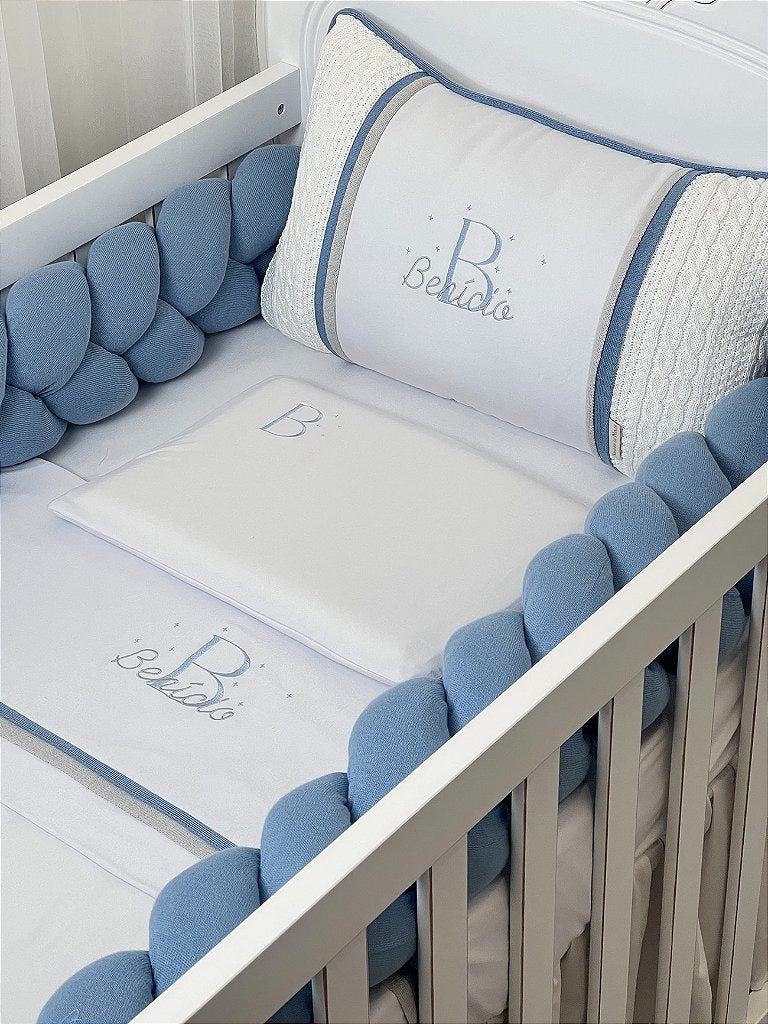Kit Protetor de Berço Personalizado com Bordado Nome Bento - 2 Peças