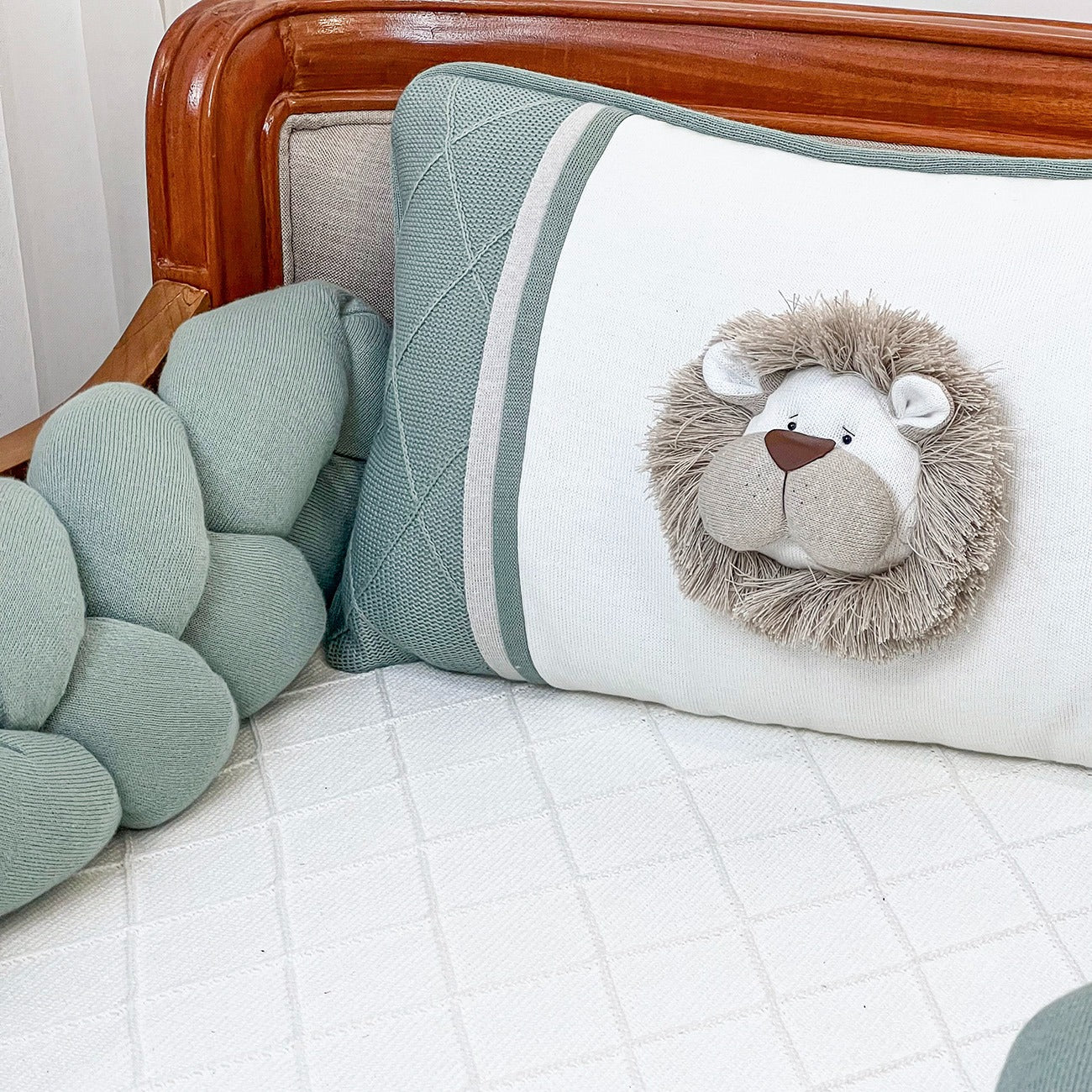 Kit Protetor de Berço Leão Trança Verde