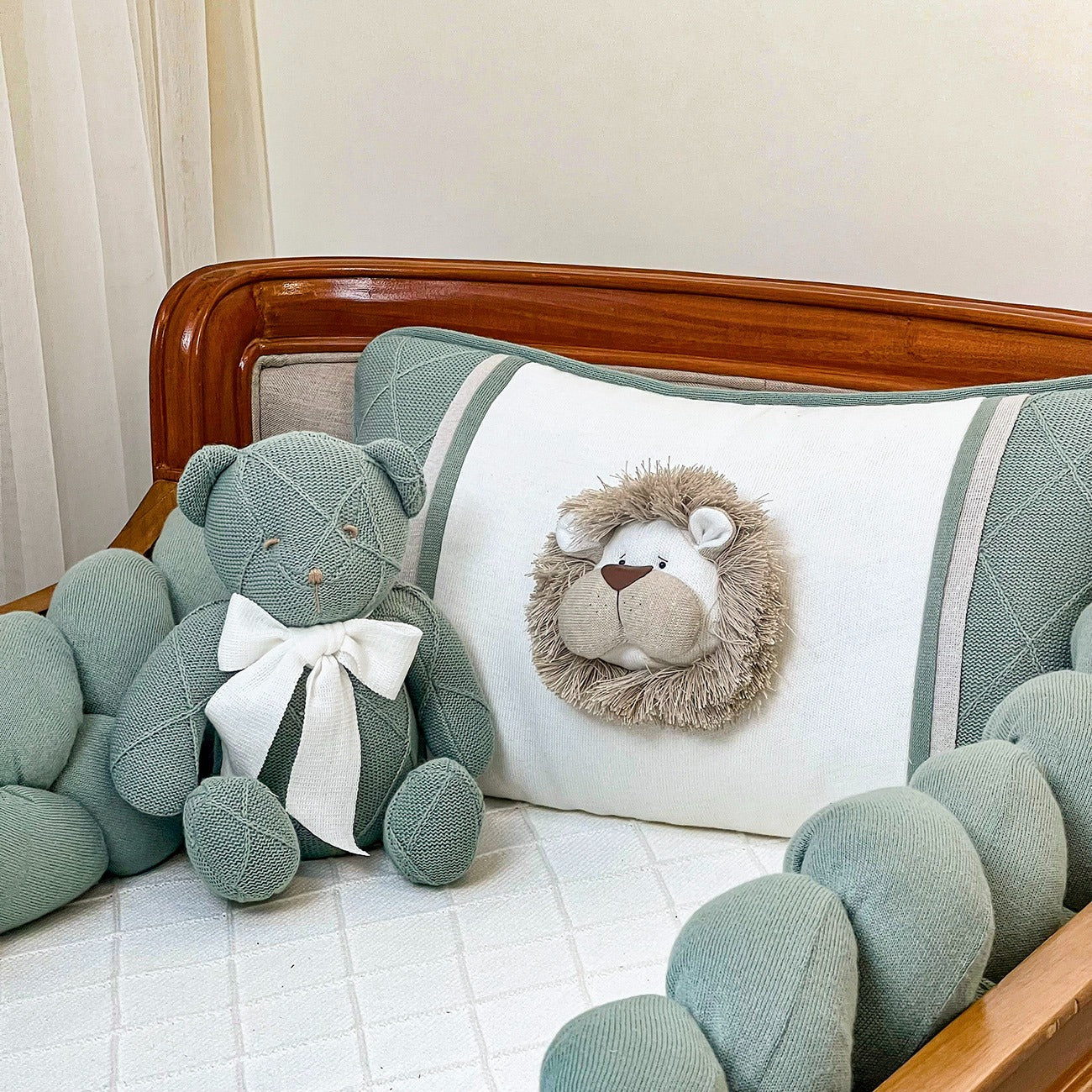 Kit Protetor de Berço Leão Trança Verde