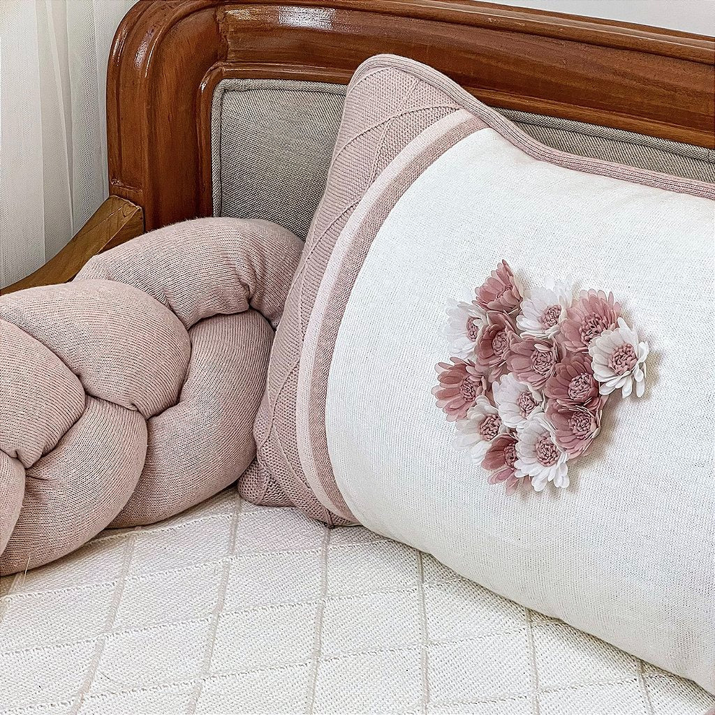 Kit Berço Flores Trança Rosé