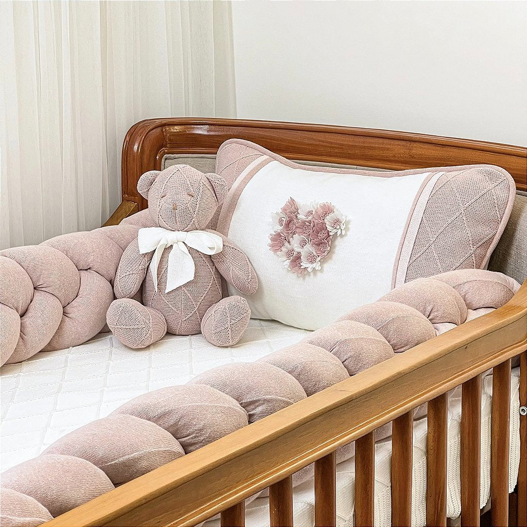 Kit Berço Flores Trança Rosé