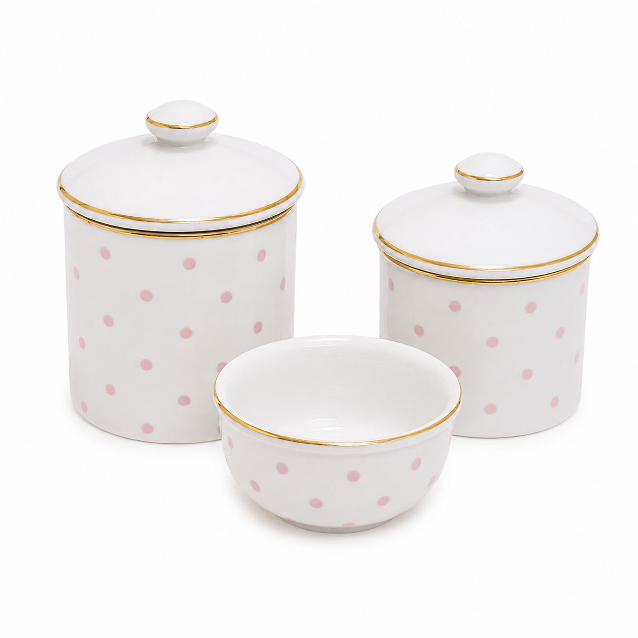 Kit Higiene em Porcelana com Filete Dourado – 3 Peças