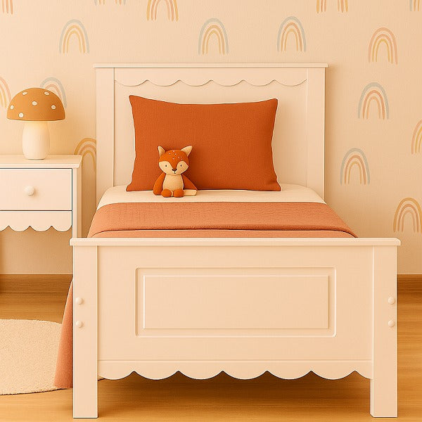 Cama Infantil Olivia Branco Fosco com Detalhes em Babados – Padrão Solteiro