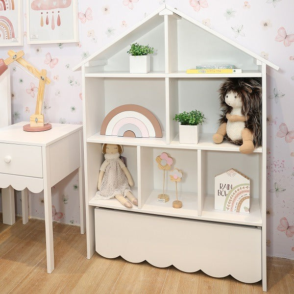 Estante Infantil Olivia Branca com Baú Embutido e Rodízios