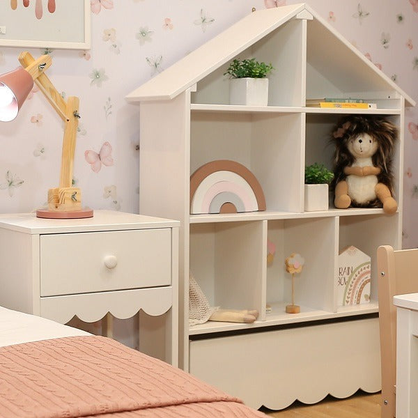Estante Infantil Olivia Branca com Baú Embutido e Rodízios