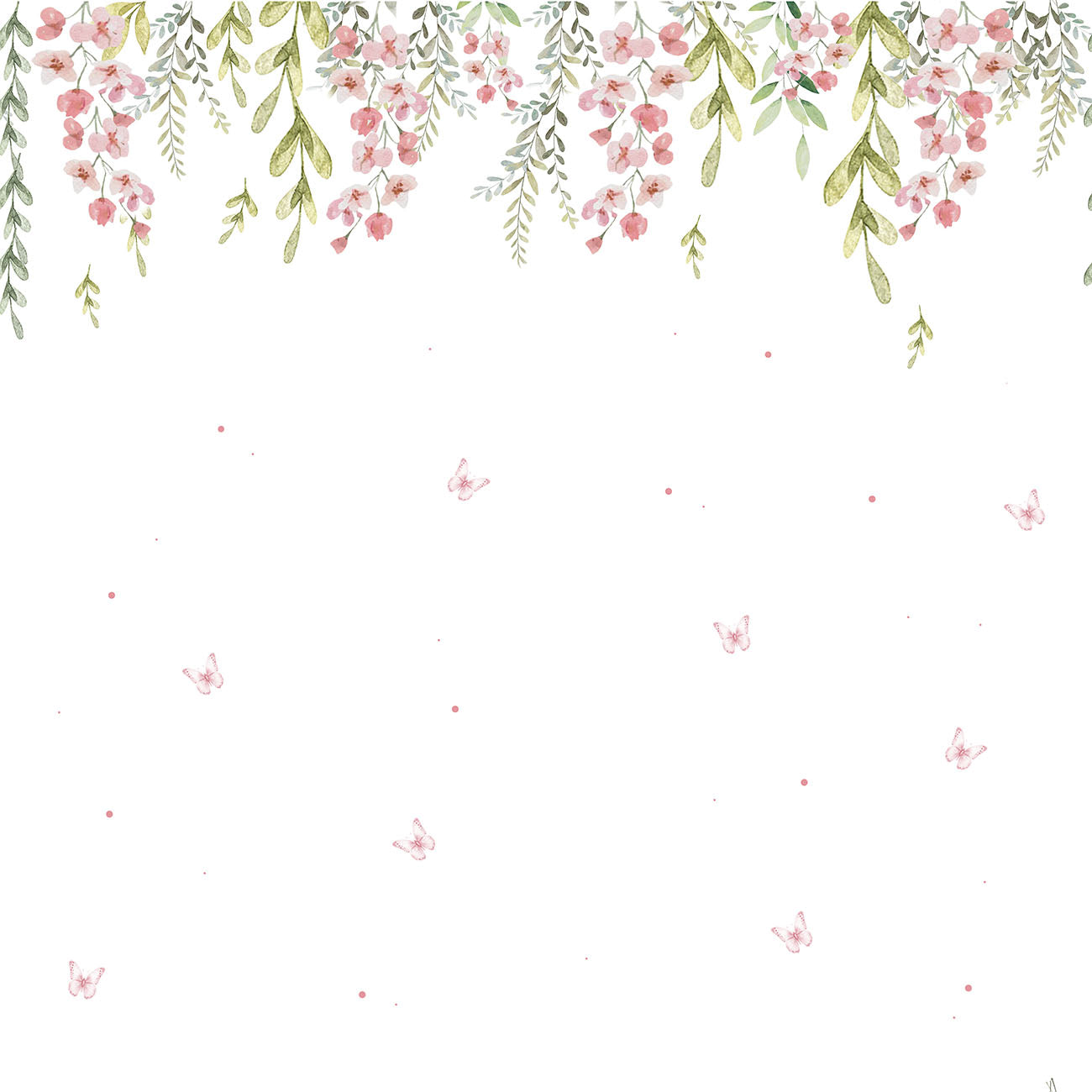 Papel de Parede Cascata Floral Borboleta