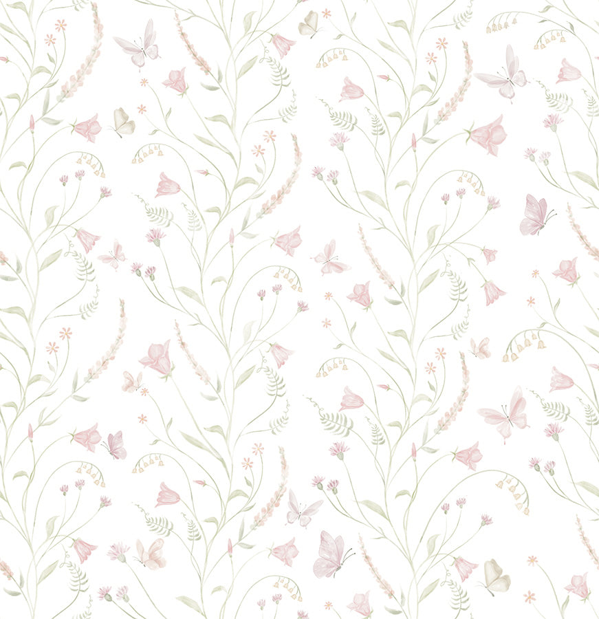 Papel de Parede Estampa Floral Borboletas Giovana