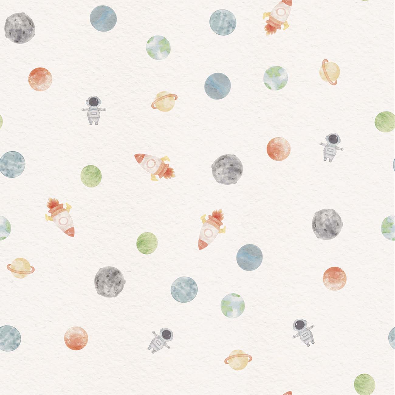 Papel de Parede Estampa de Astronauta com Planetas