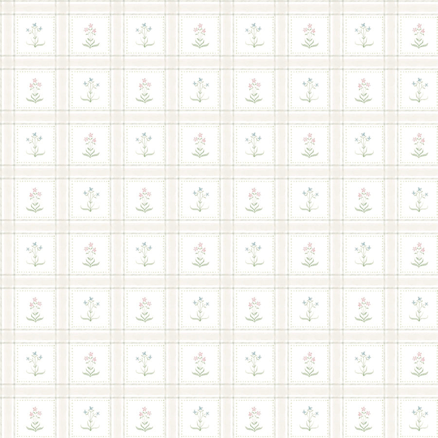 Papel de Parede Xadrez Floral Anastácia