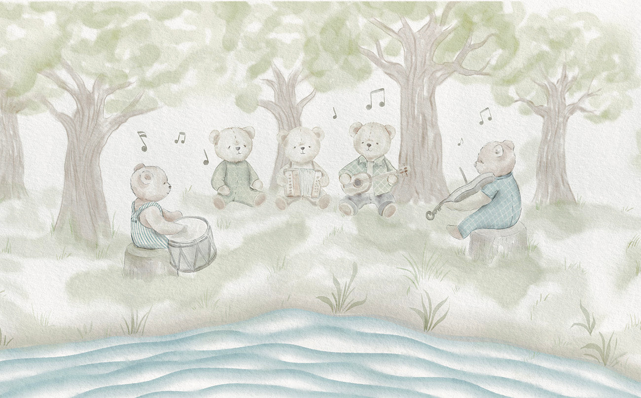Papel de Parede Ursos Melodia Do Bosque