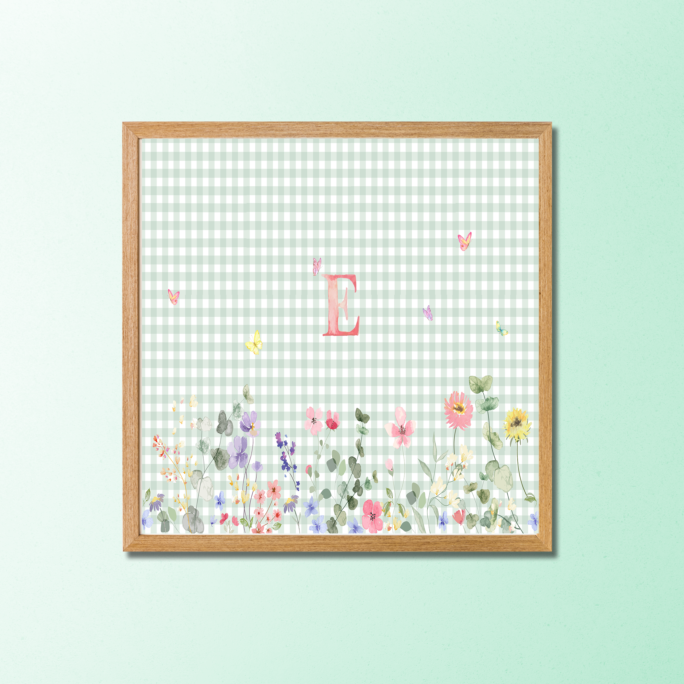 Quadro Decorativo Coleção Xadrez com Flores Inicial Personalizada