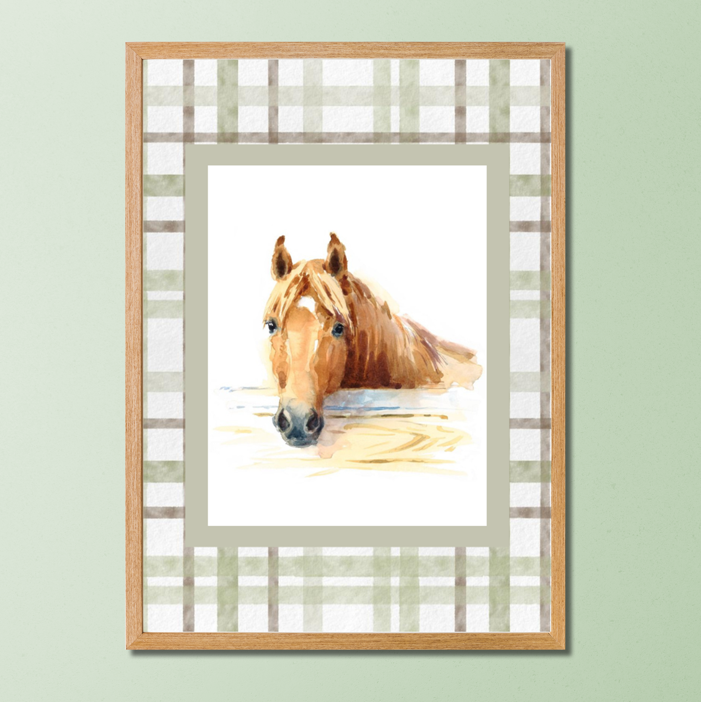 Quadros Decorativos Xadrez Verde Coleção Cavalos com inicial e nome personalizado