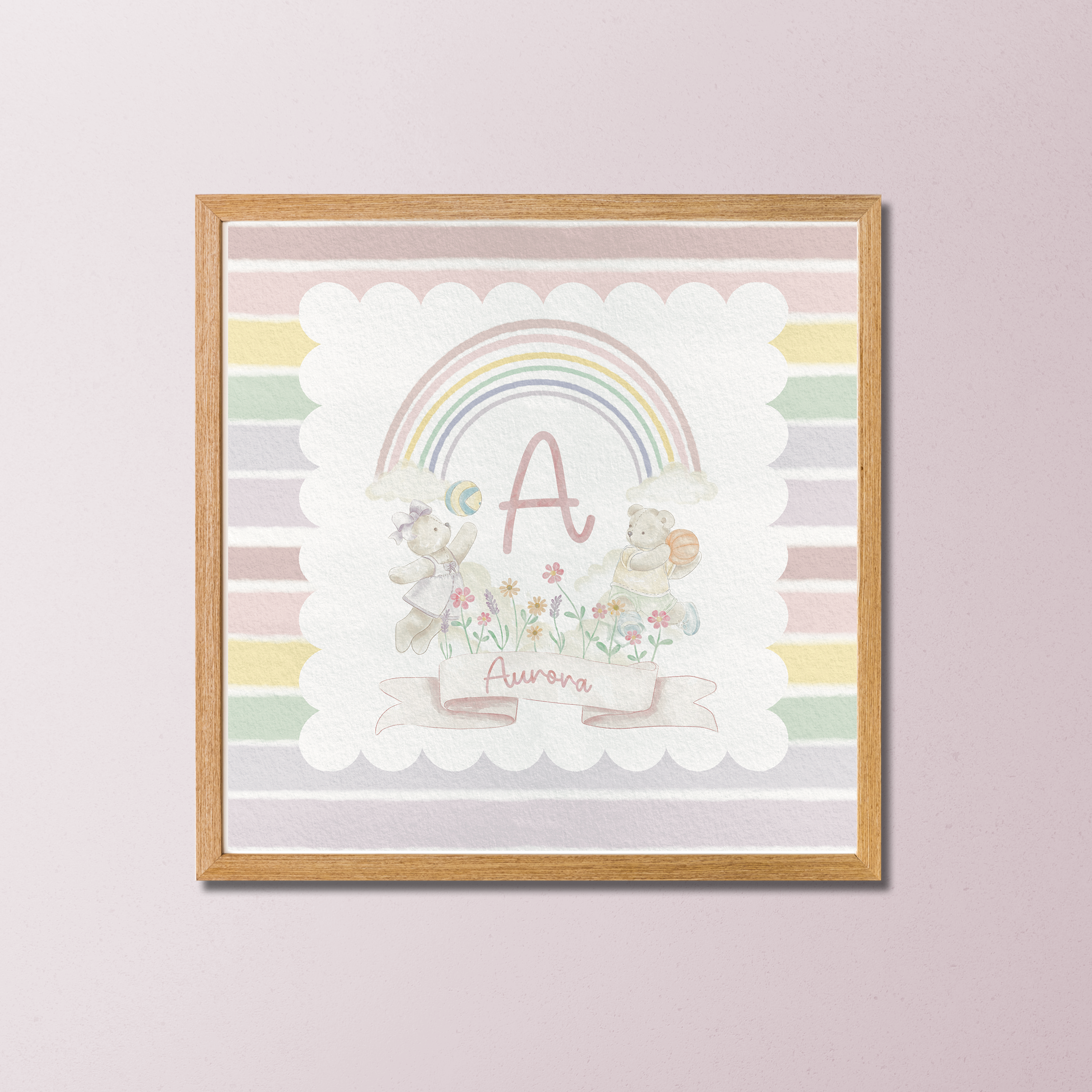 Quadros Decorativos Coleção Aurora Rainbow Monograma Ursos