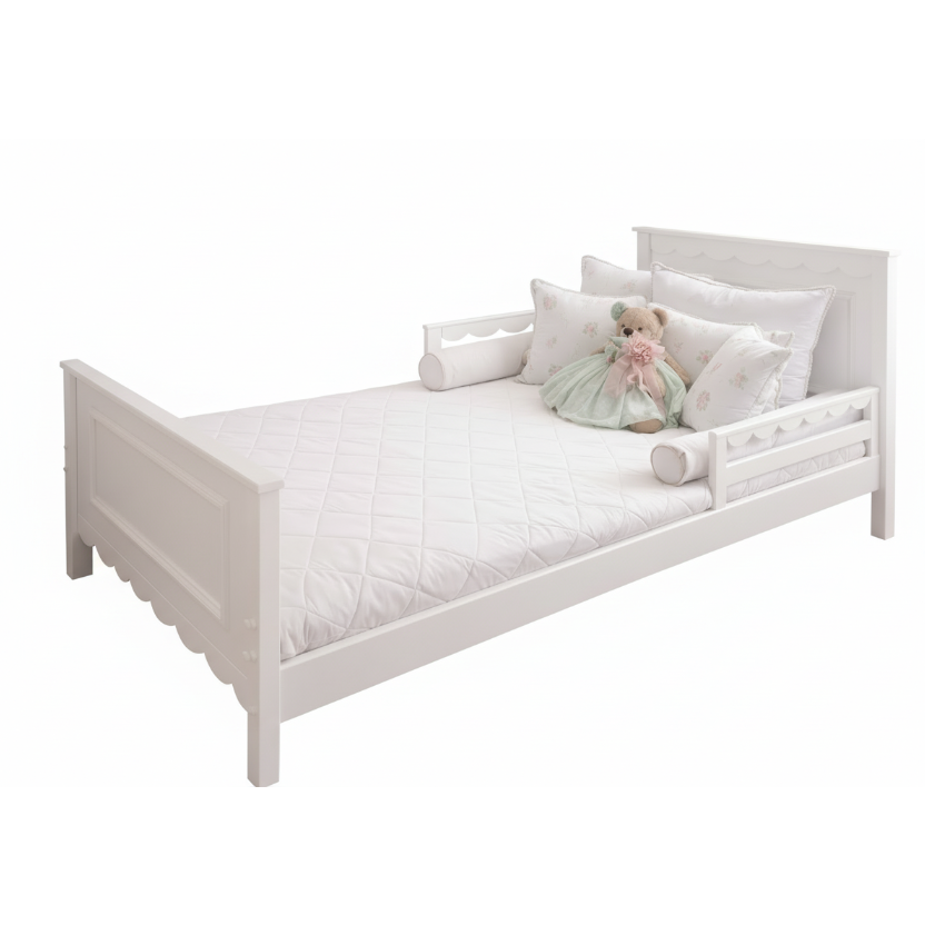 Cama Renda com Grades Laterais – Cama Solteiro Delicada para Quarto de Menina