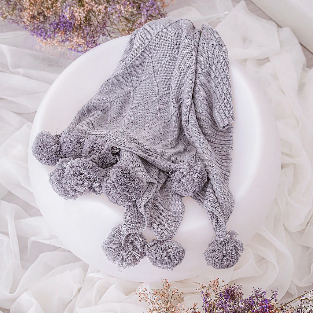 Manta Pom Pom em Tricô