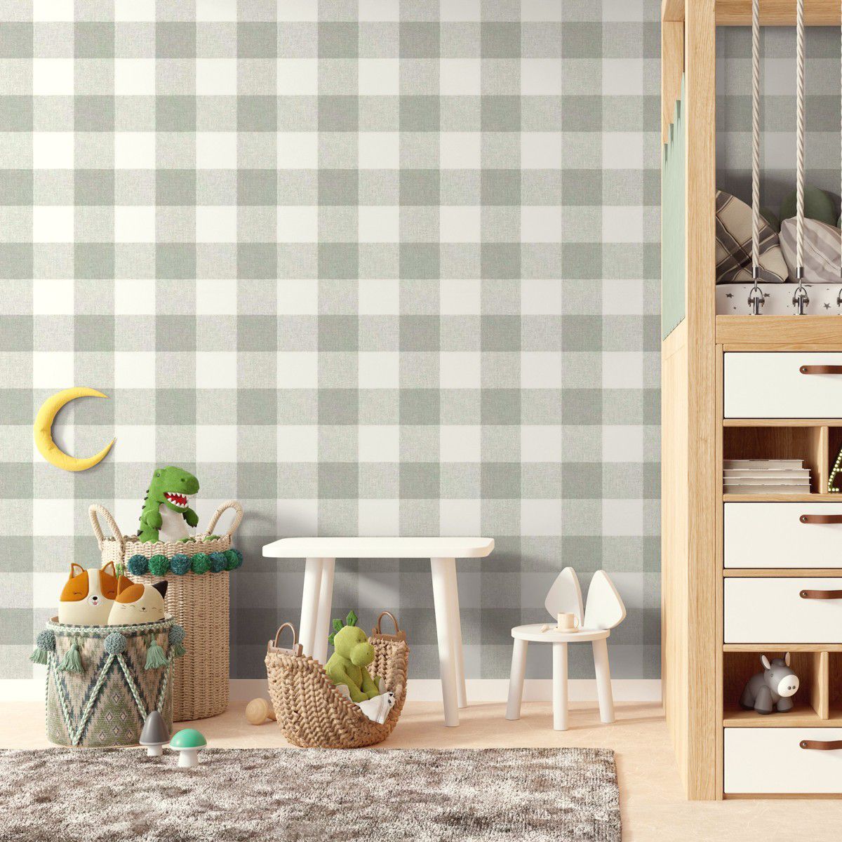 Papel de Parede Xadrez Linen para Quarto de Bebê | Sonhos de Ninar - 22504