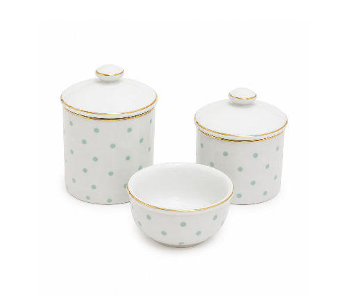 Kit Higiene em Porcelana com Filete Dourado – 3 Peças