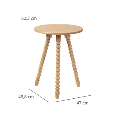 Mesa Lateral de Apoio em Madeira Maciça com Design Torneado Solene - 1315