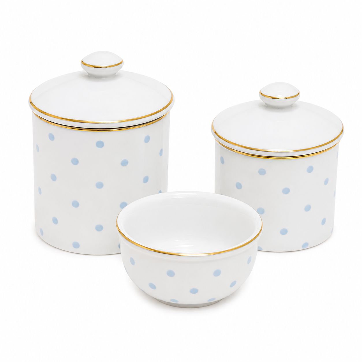 Kit Higiene em Porcelana com Filete Dourado – 3 Peças